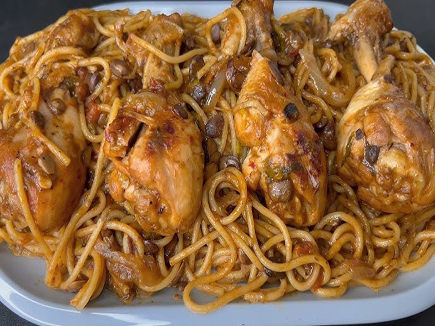 Spaghetti au soumbala + poulet